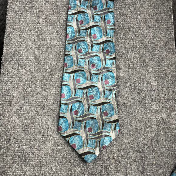 J. Ferrar Woven Tie 4" X 60" Blue Geometric Allover All Silk Italian Made - Picture 1 of 8